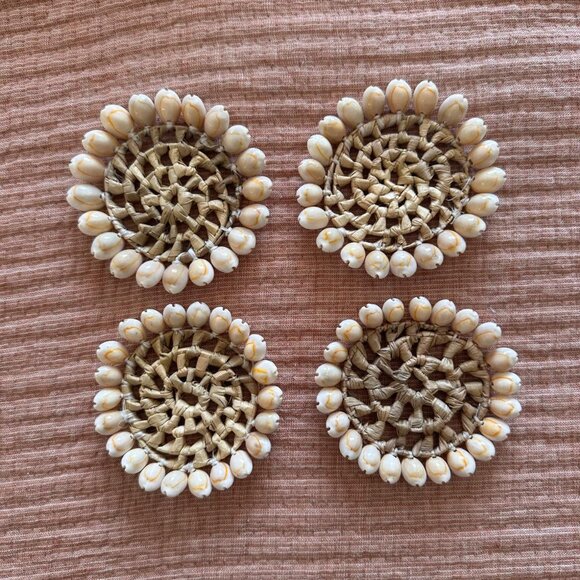 Cowrie Shell Drink Coasters Seashell Nautical Beach House Coconut Girl - Picture 4 of 6